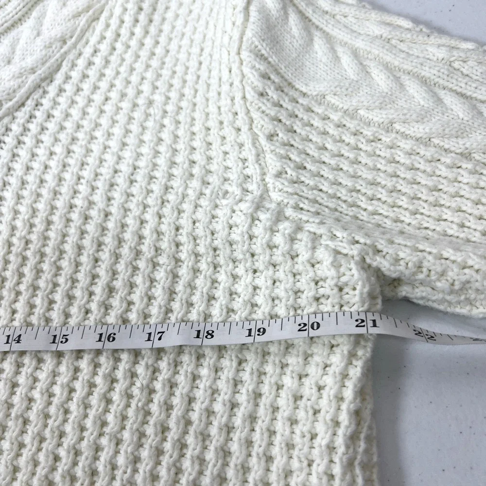 Leif Nelson White Cable Knit Mens Preppy Grandpa Cardigan Fisherman Size Large - Picture 15 of 16